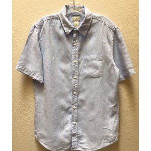 LL Bean 100% Linen Slightly Fitted Button Up Shirt Mens Medium Blue Short Sleeve